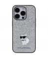 Karl Lagerfeld Fixed Glitter Choupette Logo Metal Pin Case for iPhone 15 Pro Max - Silver