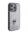 Karl Lagerfeld Fixed Glitter Choupette Logo Metal Pin Case for iPhone 15 Pro Max - Silver