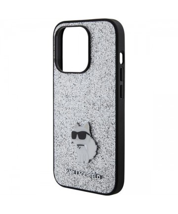 Karl Lagerfeld Fixed Glitter Choupette Logo Metal Pin Case for iPhone 15 Pro Max - Silver