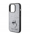 Karl Lagerfeld Fixed Glitter Choupette Logo Metal Pin Case for iPhone 15 Pro Max - Silver
