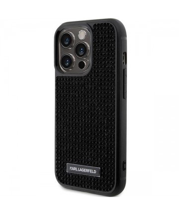 Karl Lagerfeld Rhinestone Logo Metal Plate case for iPhone 15 Pro Max - black