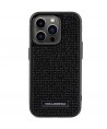 Karl Lagerfeld Rhinestone Logo Metal Plate case for iPhone 15 Pro Max - black