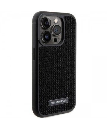 Karl Lagerfeld Rhinestone Logo Metal Plate case for iPhone 15 Pro Max - black