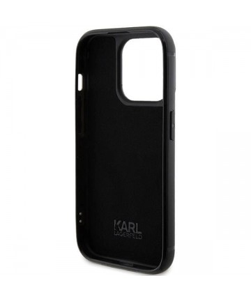 Karl Lagerfeld Rhinestone Logo Metal Plate case for iPhone 15 Pro Max - black
