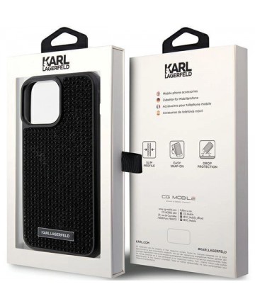 Karl Lagerfeld Rhinestone Logo Metal Plate case for iPhone 15 Pro Max - black