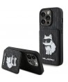 Karl Lagerfeld Saffiano Cardslots and Stand Monogram Choupette Case for iPhone 15 Pro Max - Black