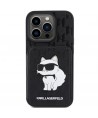Karl Lagerfeld Saffiano Cardslots and Stand Monogram Choupette Case for iPhone 15 Pro Max - Black