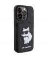Karl Lagerfeld Saffiano Cardslots and Stand Monogram Choupette Case for iPhone 15 Pro Max - Black