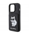 Karl Lagerfeld Saffiano Cardslots and Stand Monogram Choupette Case for iPhone 15 Pro Max - Black