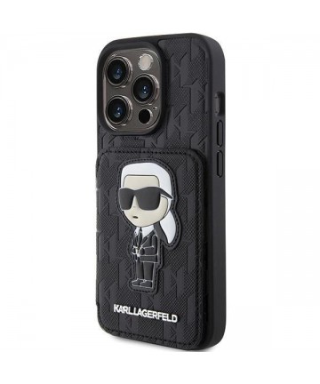 Karl Lagerfeld Saffiano Cardslots and Stand Monogram Ikonik Patch case for iPhone 15 Pro Max - black