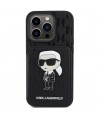 Karl Lagerfeld Saffiano Cardslots and Stand Monogram Ikonik Patch case for iPhone 15 Pro Max - black