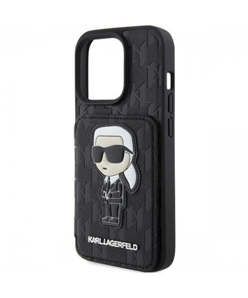 Karl Lagerfeld Saffiano Cardslots and Stand Monogram Ikonik Patch case for iPhone 15 Pro Max - black
