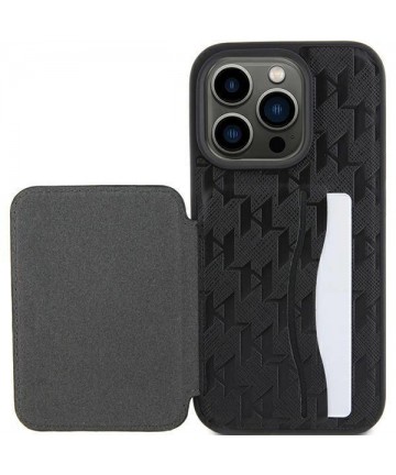 Karl Lagerfeld Saffiano Cardslots and Stand Monogram Ikonik Patch case for iPhone 15 Pro Max - black