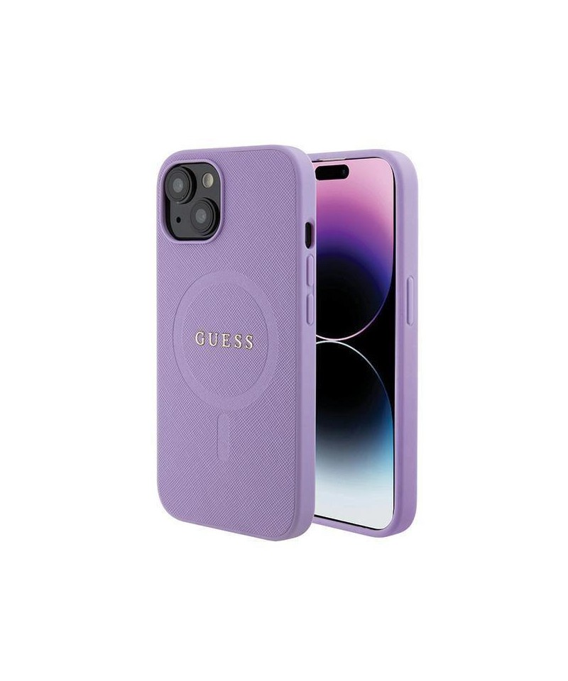 Guess Saffiano MagSafe case for iPhone 15 Plus - purple