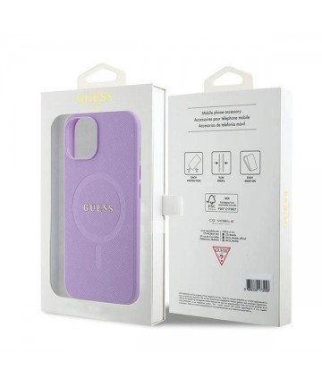 Guess Saffiano MagSafe case for iPhone 15 Plus - purple