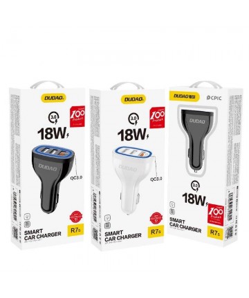 Dudao car charger quick charge Quick Charge 3.0 QC3.0 2.4A 18W 3x USB white (R7S white)