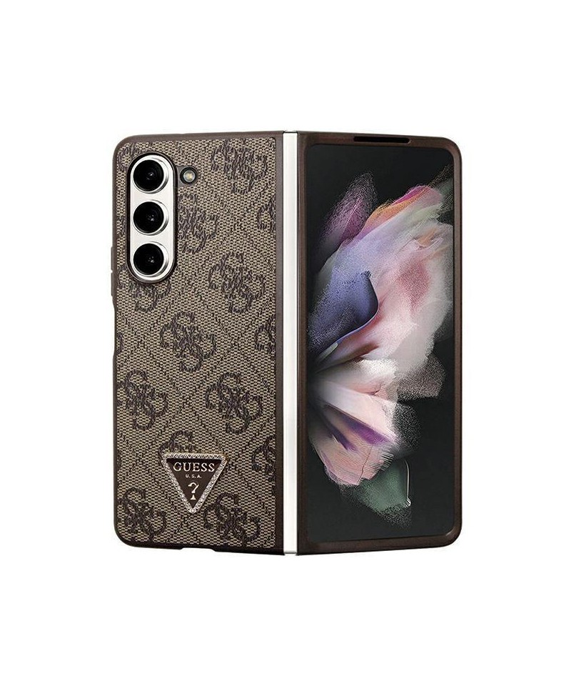Guess Leather 4G Triangle Strass case for Samsung Galaxy Z Fold 5 - brown