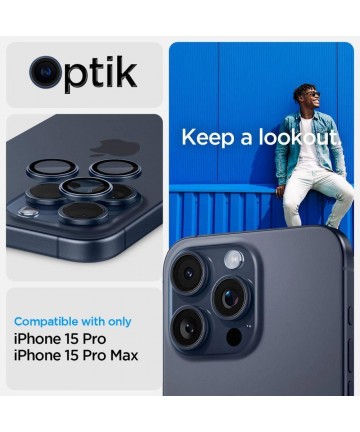 Spigen Optik.tR EZ Fit Camera Protector for iPhone 14 Pro / Pro Max / 15 Pro / Pro Max - Titanium Blue 2 pcs.