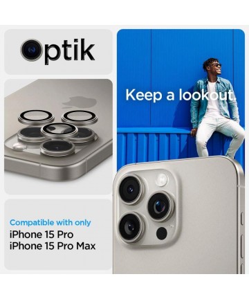 Spigen Optik.tR EZ Fit Camera Protector for iPhone 14 Pro / Pro Max / 15 Pro / Pro Max - Natural Titanium 2 pcs.