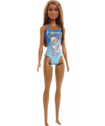 Mattel Barbie Doll Beach - Dark Skin Doll with Flowers Blue Swimsuit (HDC51)