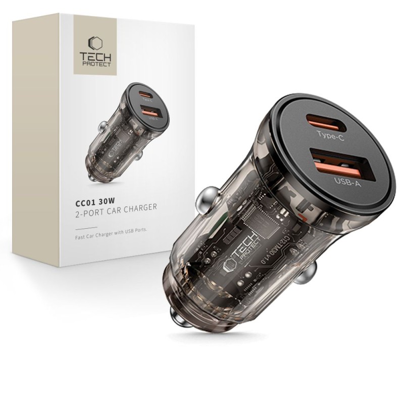 Tech-Protect CC01 30W 2-Port USB-A / USB-C Car Charger - Black