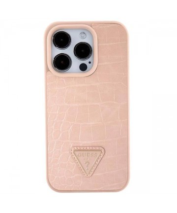 Guess Croco Triangle Metal Logo case for iPhone 15 Pro - pink