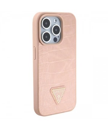 Guess Croco Triangle Metal Logo case for iPhone 15 Pro - pink