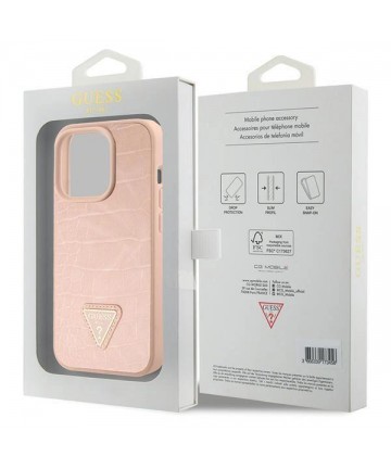 Guess Croco Triangle Metal Logo case for iPhone 15 Pro - pink