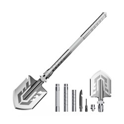 Wozinsky WSS-211 survival bushcraft shovel multifunctional knife breaker flint whistle harpoon 21 in 1 - gray