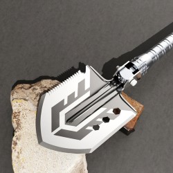 Wozinsky WSS-211 survival bushcraft shovel multifunctional knife breaker flint whistle harpoon 21 in 1 - gray