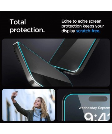Spigen Glas.tR EzFit Privacy Tempered Glass for iPhone 15/16 with Adapter (2 pcs.)