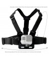 Adjustable harness for a sports camera with a rotating tripod and a phone stand