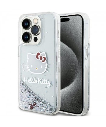 Hello Kitty Liquid Glitter Charms Kitty Head case for iPhone 15 Pro - silver