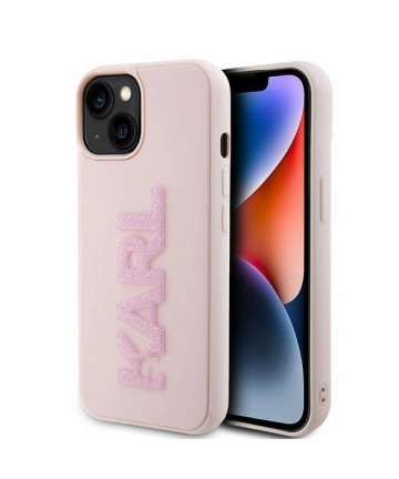 Karl Lagerfeld 3D Rubber Glitter Logo case for iPhone 15 - pink