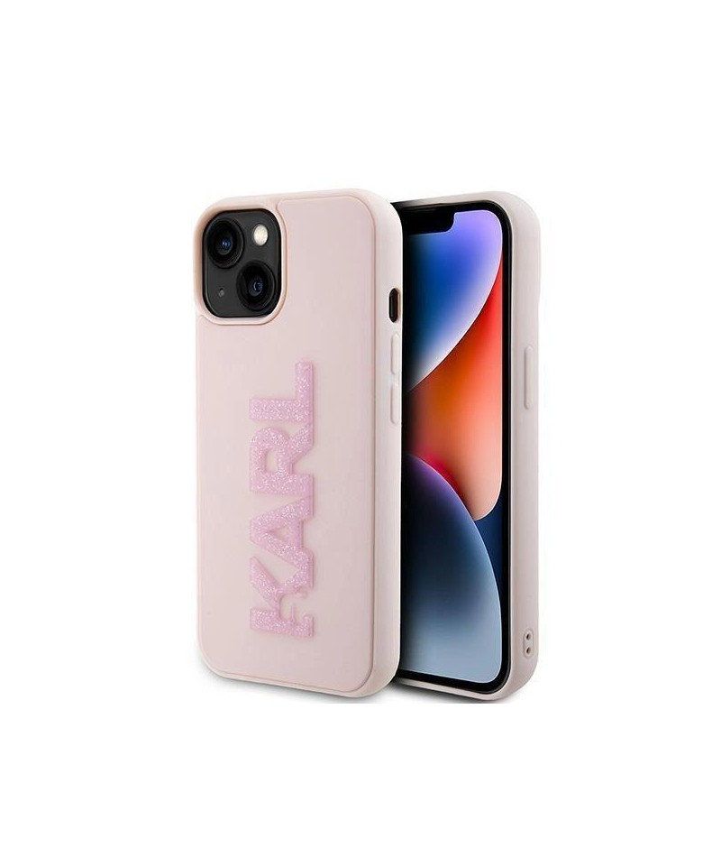 Karl Lagerfeld 3D Rubber Glitter Logo case for iPhone 15 - pink
