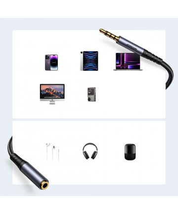 Joyroom stereo audio cable AUX 3.5 mm mini jack (male) - mini jack (female) 1.2 m black (SY-A09)