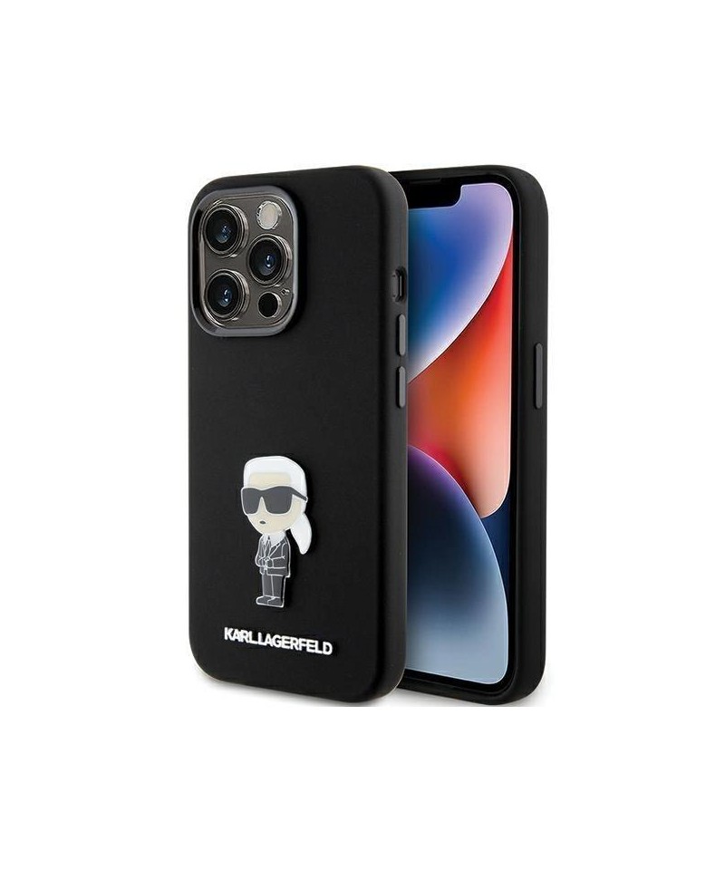 Karl Lagerfeld Silicone Ikonik Metal Pin case for iPhone 15 Pro - black