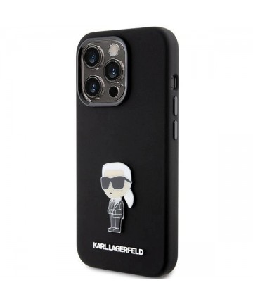Karl Lagerfeld Silicone Ikonik Metal Pin case for iPhone 15 Pro - black