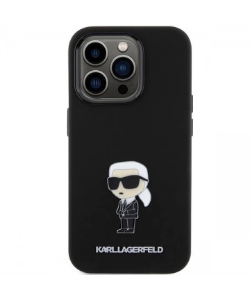 Karl Lagerfeld Silicone Ikonik Metal Pin case for iPhone 15 Pro - black