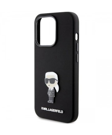 Karl Lagerfeld Silicone Ikonik Metal Pin case for iPhone 15 Pro - black