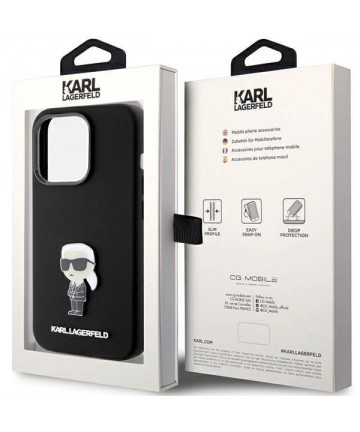 Karl Lagerfeld Silicone Ikonik Metal Pin case for iPhone 15 Pro - black