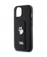Karl Lagerfeld Gripstand Saffiano Choupette Pins Case for iPhone 15 Plus / 14 Plus - Black