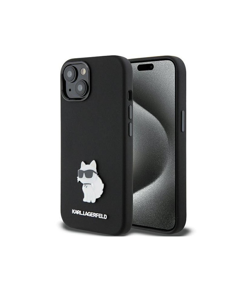 Karl Lagerfeld Silicone Choupette Metal Pin case for iPhone 15 Plus / 14 Plus - black