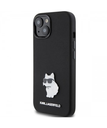 Karl Lagerfeld Silicone Choupette Metal Pin case for iPhone 15 Plus / 14 Plus - black