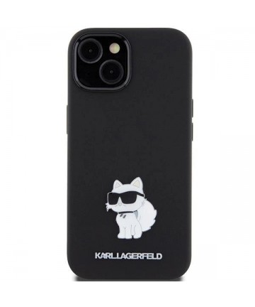 Karl Lagerfeld Silicone Choupette Metal Pin case for iPhone 15 Plus / 14 Plus - black