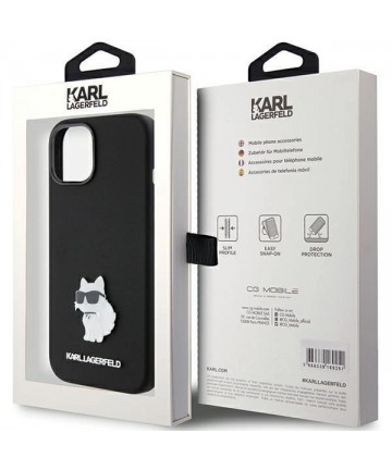 Karl Lagerfeld Silicone Choupette Metal Pin case for iPhone 15 Plus / 14 Plus - black