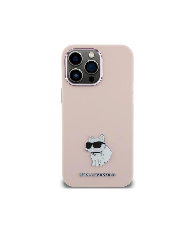 Karl Lagerfeld Silicone Choupette Metal Pin Case for iPhone 15 Plus / 14 Plus - Pink