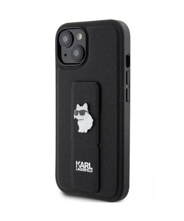 Karl Lagerfeld Gripstand Saffiano Choupette Pins case for iPhone 15 - black