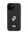 Karl Lagerfeld Gripstand Saffiano Karl&Choupette Pins case for iPhone 15 - black