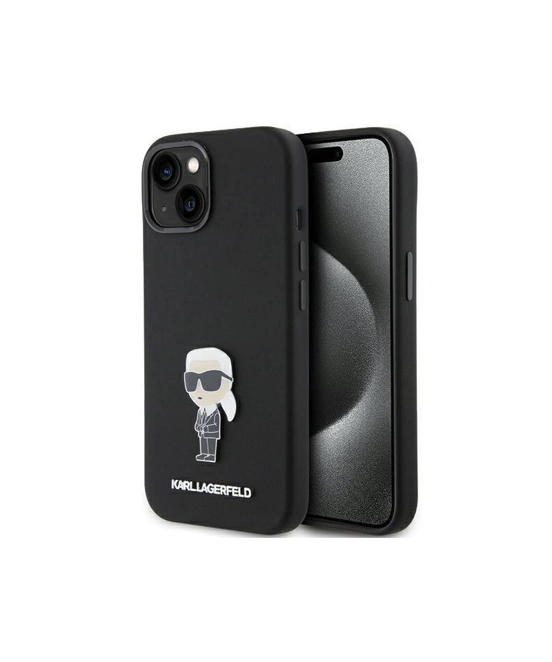 Karl Lagerfeld Silicone Ikonik Metal Pin case for iPhone 15 - black